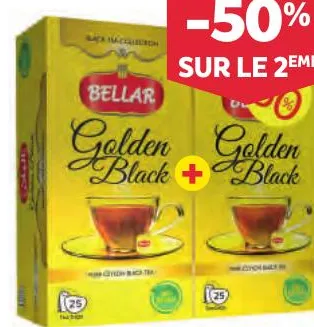 2 paquets de 25 sachets de thé noir Bellar Golden Black