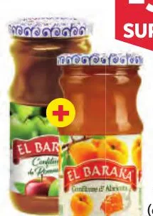 2 confitures El Baraka 37cl (abricot + pomme)