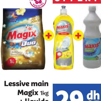Lessive main Magix 1kg + liquide vaisselle 750ml