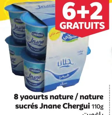 8 yaourts nature / nature sucrés Jnane Chergui 110g