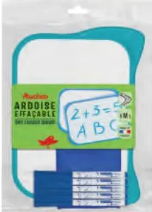 Ardoise effaçable + 5 feutres + brosse