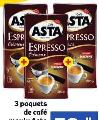 3 paquets de café moulu Asta Espresso 200g