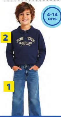 1 Pantalon denim slim / 2 Polo french terry