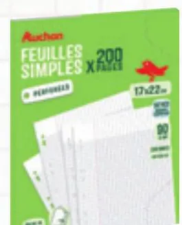 Feuilles simples blanches 90g 200 pages 17x22cm