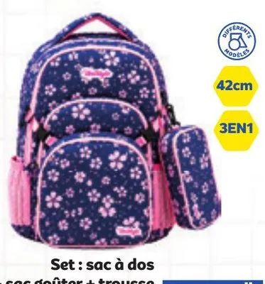 Set : sac à dos + sac goûter + trousse 2 compartiments