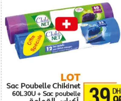 LOT Sac Poubelle Chikinet 60L 30U + Sac poubelle