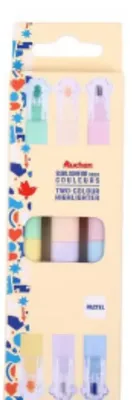 Fluo double tête pastel Auchan x3