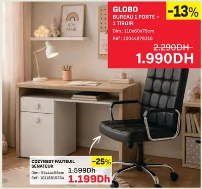 GLOBO BUREAU 1 PORTE + 1 TIROIR