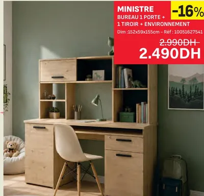 MINISTRE BUREAU 1 PORTE + 1 TIROIR + ENVIRONNEMENT