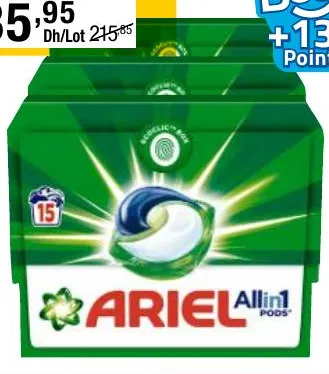 Lot de 3 boîtes de pods 3 en 1 Ariel 25,2g x 15 unités x 3