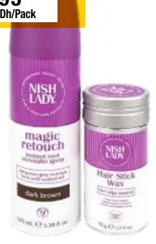 Pack stick hair wax 75g + spray Magic retouch 100ml Nish Lady