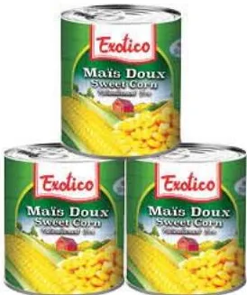 Lot de 3 boîtes de maïs doux en grains Exotico 130g x 3