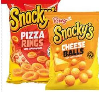 Lot de 2 chips Révey Snacky's pizza rings 100g + Cheese Balls 80g